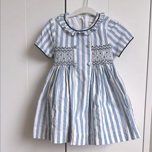 Blue and White Smocked and Striped Kids Dress 18M